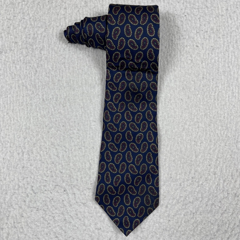 Chaps Ralph Lauren Necktie Mens OS Navy Blue Paisley Silk Classic Business Tie